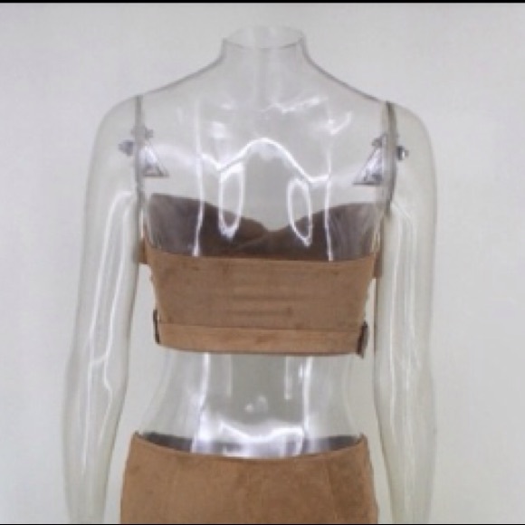 Tan suede bandeau/ bust belt , style moto jacket - Picture 3 of 3